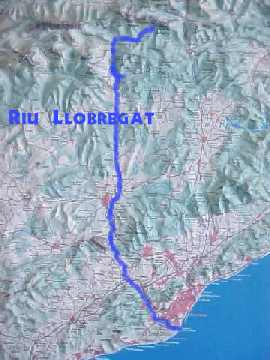Mapa amb el curs del riu Llobregat