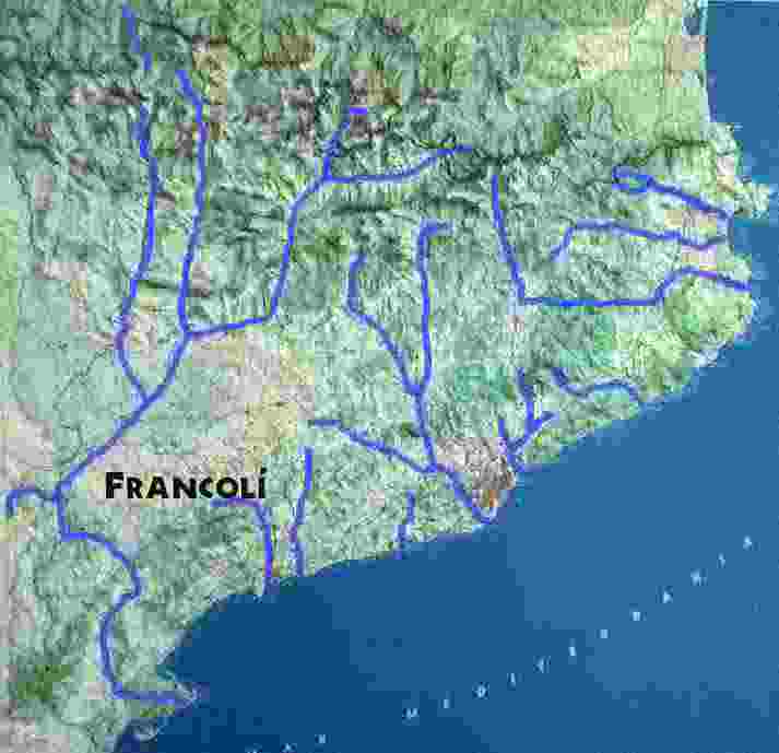 Mapa de Catalunya amb el Francolí destacat.