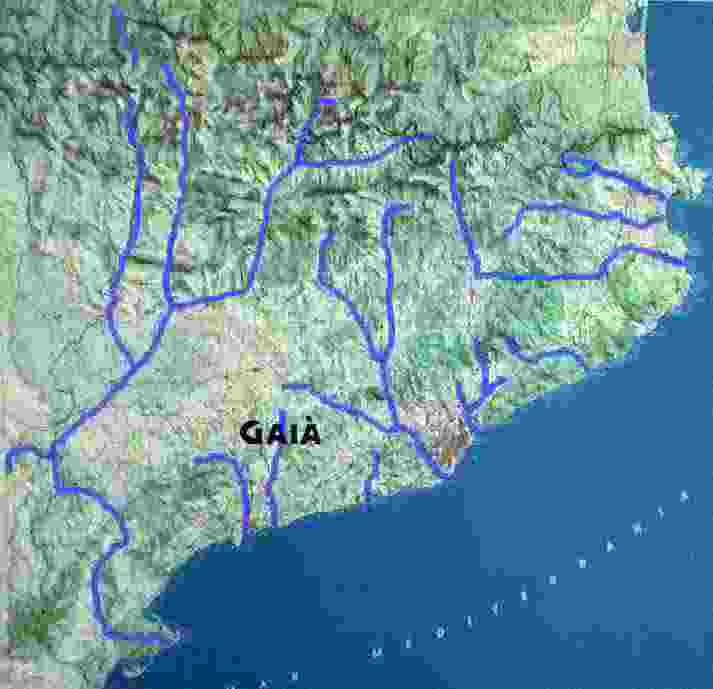 Mapa de Catalunya . el Gaià es veu marcat.